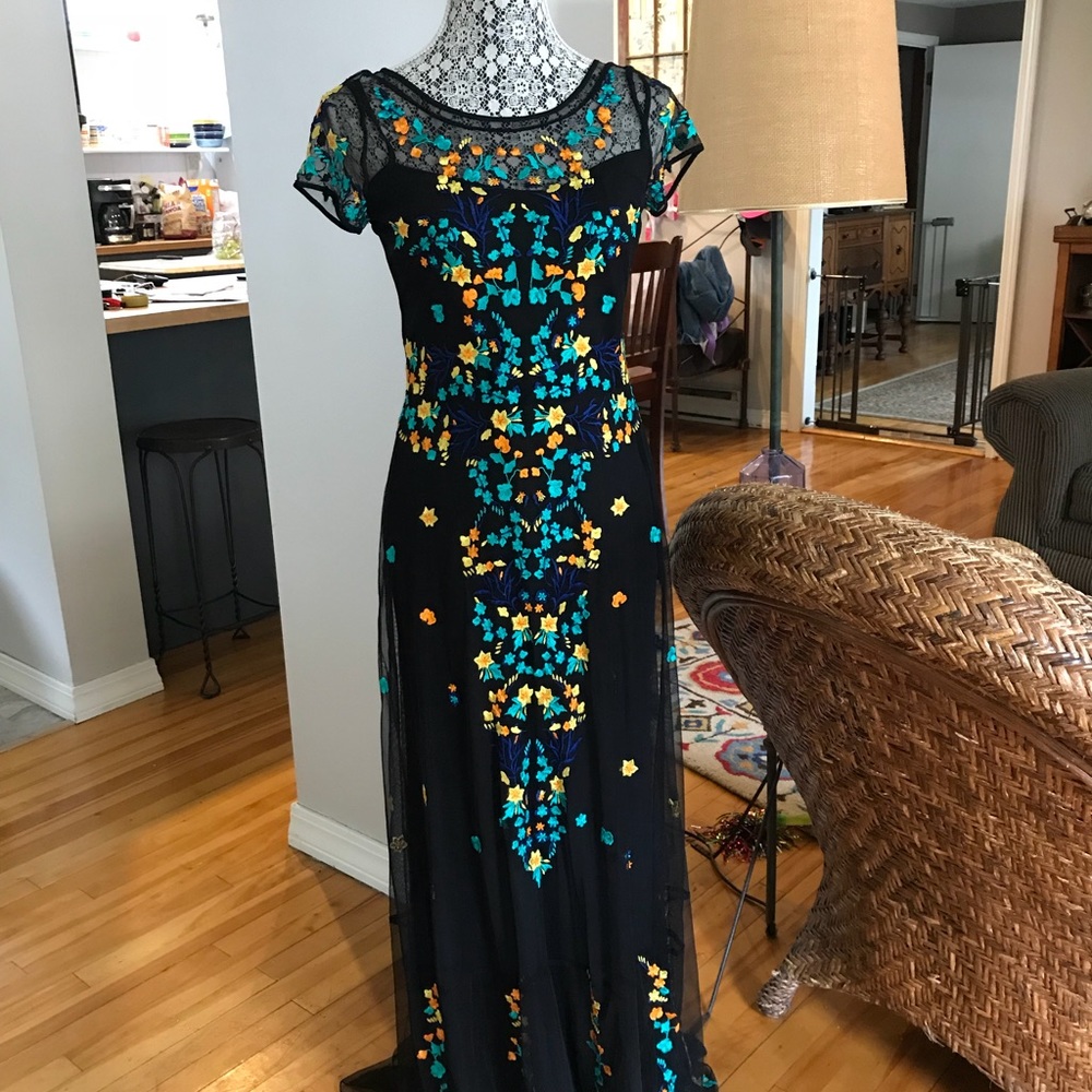 French Connection Embroidered Black Dress